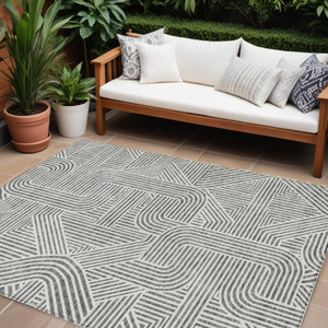 9' X 12' Gray And Ivory Abstract Washable Indoor Outdoor Area Rug - 608219371784
