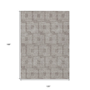 10' X 14' Taupe And Ivory Geometric Washable Indoor Outdoor Area Rug Transitional Style - Taupe, Ivory Color