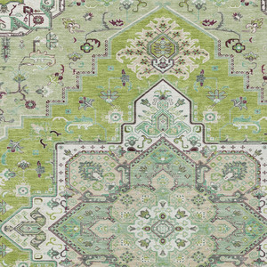 10' X 14' Green Ivory And Brown Oriental Washable Indoor Outdoor Area Rug