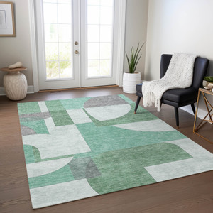 10' X 14' Green Sage And Gray Geometric Washable Indoor Outdoor Area Rug