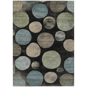 8' X 10' Black Fern Green And Teal Blue Geometric Washable Indoor Outdoor Area Rug