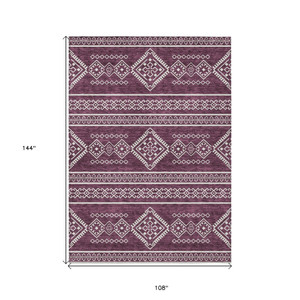 9' X 12' Eggplant And Ivory Southwestern Washable Indoor Outdoor Area Rug