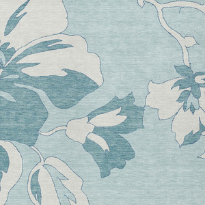 8' X 10' Teal Blue Aqua And Ivory Floral Washable Indoor Outdoor Area Rug Transitional Style - Teal Blue, Aqua, Ivory Color