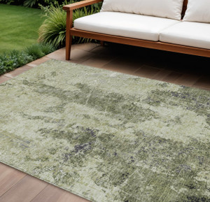 10' X 14' Artichoke Green And Fern Green Abstract Washable Indoor Outdoor Area Rug