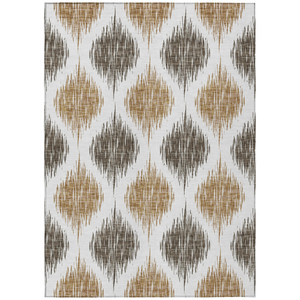 9' X 12' Chocolate And Ivory Ikat Washable Indoor Outdoor Area Rug