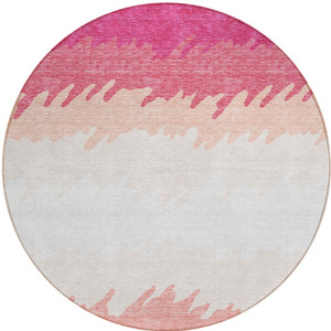 8' Blush Pink And Ivory Round Striped Washable Indoor Outdoor Area Rug
