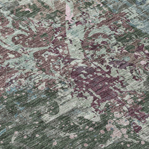 10' X 14' Fern Green And Purple Damask Washable Indoor Outdoor Area Rug