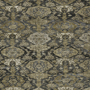 8' X 10' Charcoal And Beige Damask Washable Indoor Outdoor Area Rug
