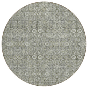 8' Round Cream and Tan Round Floral Washable Non Skid Indoor Outdoor Area Rug