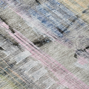 8' X 10' Blue Black And Copper Abstract Washable Indoor Outdoor Area Rug