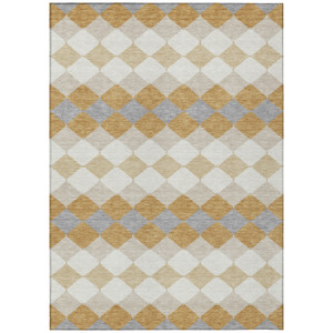 9' X 12' Gold Copper And Ivory Geometric Washable Indoor Outdoor Area Rug