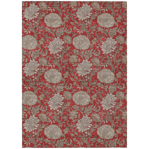 8' X 10' Red Taupe And Beige Floral Washable Indoor Outdoor Area Rug