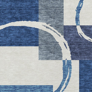 8' X 10' Blue And Ivory Geometric Washable Indoor Outdoor Area Rug - 880016760804