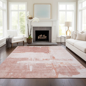 8' X 10' Blush Mauve And Ivory Abstract Washable Indoor Outdoor Area Rug