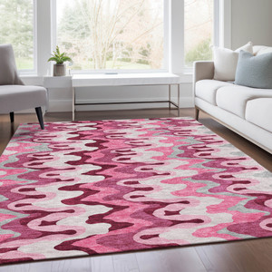 9' X 12' Blush Pink And Mauve Abstract Washable Indoor Outdoor Area Rug - 608219026967