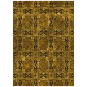 9' X 12' Chocolate Floral Medallion Washable Non Skid Indoor Outdoor Area Rug