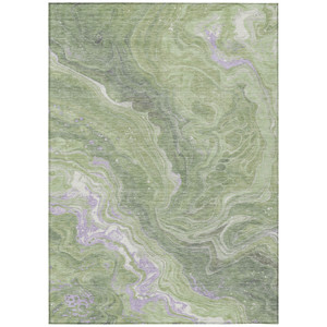 8' X 10' Artichoke Green Lavender And Ivory Abstract Washable Indoor Outdoor Area Rug