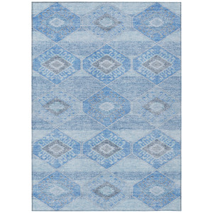 10' X 14' Blue And Gray Aztec Washable Indoor Outdoor Area Rug
