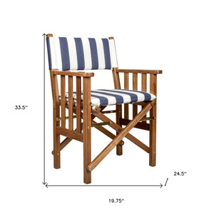 Blue and White And Brown Solid Wood Director Chair With Blue and White Cushion - 606114762928