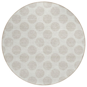 8' Ivory And Beige Round Polka Dot Washable Indoor Outdoor Area Rug
