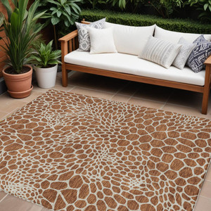 8' X 10' Brown And Beige Geometric Washable Indoor Outdoor Area Rug - 608219256470
