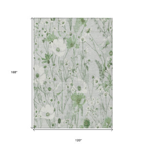 10' X 14' Mint Green And Ivory Floral Washable Indoor Outdoor Area Rug - Mint Green, Ivory
