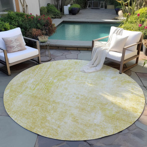 8' Gold Wheat And Ivory Round Abstract Washable Indoor Outdoor Area Rug