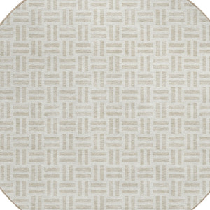 8' Ivory And Beige Round Geometric Washable Indoor Outdoor Area Rug - 880016840322