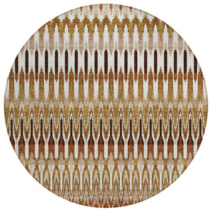 8' Terra Cotta Beige And Red Round Southwestern Washable Indoor Outdoor Area Rug