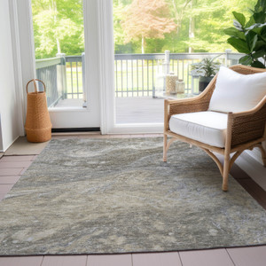 8' X 10' Taupe Beige And Ivory Abstract Washable Indoor Outdoor Area Rug - Taupe, Beige, Ivory