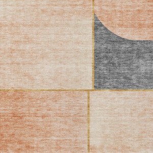 10' X 14' Coral Peach And Gray Abstract Washable Indoor Outdoor Area Rug