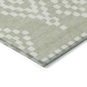 10' X 14' Artichoke Green And Ivory Geometric Washable Indoor Outdoor Area Rug - 606114970422