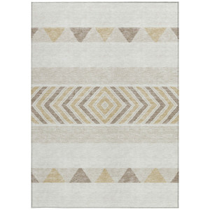 9' X 12' Ivory Beige And Taupe Southwestern Washable Indoor Outdoor Area Rug