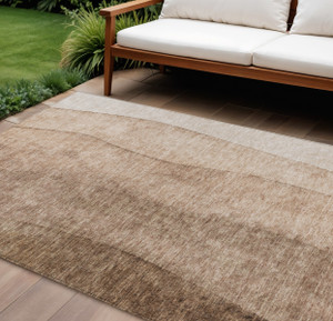 8' X 10' Brown And Beige Ombre Washable Indoor Outdoor Area Rug