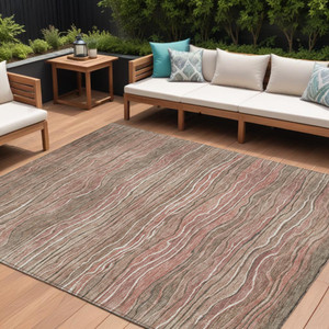 10' X 14' Brown And Copper Abstract Washable Indoor Outdoor Area Rug