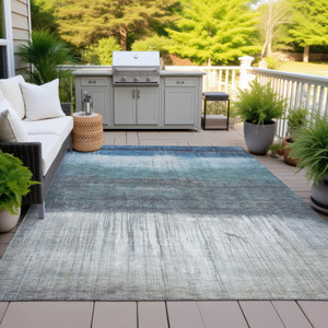 8' X 10' Blue And Gray Abstract Washable Indoor Outdoor Area Rug - 880016846034