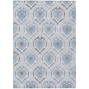 9' X 12' Gray And Denim Blue Medallion Washable Indoor Outdoor Area Rug