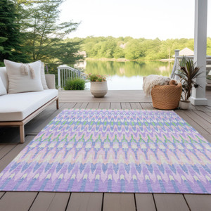 8' X 10' Lavender Pink And Lime Green Southwestern Washable Indoor Outdoor Area Rug