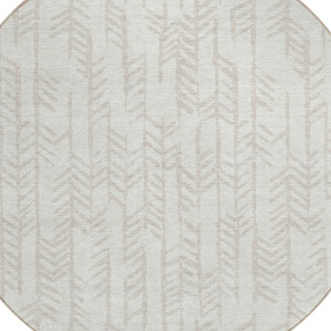 8' Ivory And Beige Round Tribal Washable Indoor Outdoor Area Rug
