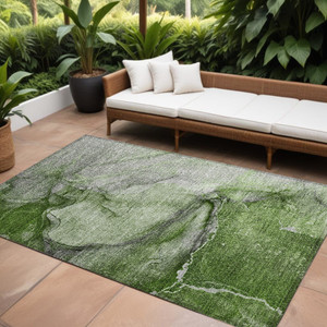 9' X 12' Olive Green Abstract Washable Non Skid Indoor Outdoor Area Rug Transitional Style - Olive Green Color