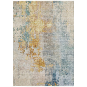 10' X 14' Linen Teal Blue And Copper Abstract Washable Indoor Outdoor Area Rug