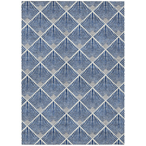 8' X 10' Navy Blue Gray And Ivory Geometric Washable Indoor Outdoor Area Rug