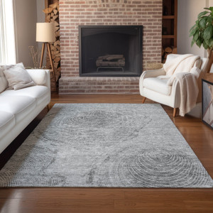 8' X 10' Gray Silver And Charcoal Abstract Washable Indoor Outdoor Area Rug - 608219043575