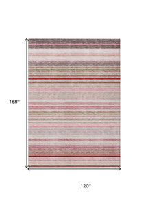 10' X 14' Pink Blush And Burgundy Striped Washable Indoor Outdoor Area Rug