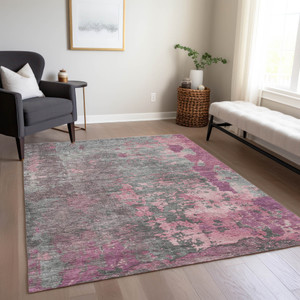 8' X 10' Blush Gray And Mauve Abstract Washable Indoor Outdoor Area Rug