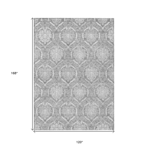 10' X 14' Gray And Silver Medallion Washable Indoor Outdoor Area Rug