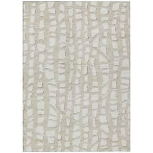 9' X 12' Beige And Ivory Abstract Washable Indoor Outdoor Area Rug