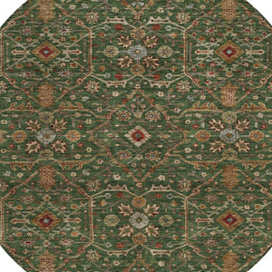 8' Emerald Brown And Red Round Floral Washable Indoor Outdoor Area Rug