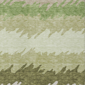 8' X 10' Beige And Olive Green Striped Washable Indoor Outdoor Area Rug