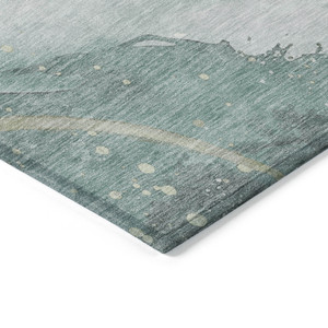 8' X 10' Teal Blue And Aqua Abstract Washable Indoor Outdoor Area Rug Transitional Style - Teal Blue, Aqua Color